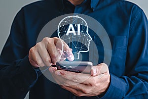 Man interacting with artificial intelligence on smartphone showcasing future technology trends