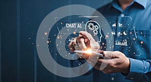 Man Interacting with Chat AI Interface on Smartphone