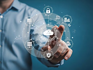 A man interacting with a cloud security interface