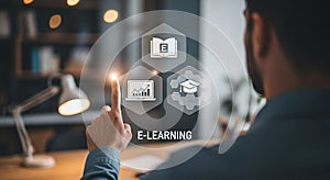 Man Interacting with E-Learning Interface