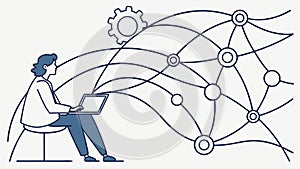 Man Interacting with Network: Digital Connections & Technology, vector design Generative AI