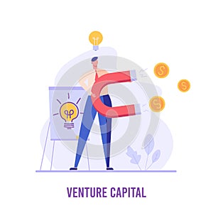 Man invests in venture capital. Businessman attracts money. Concept of return on investment, business idea, passive income,