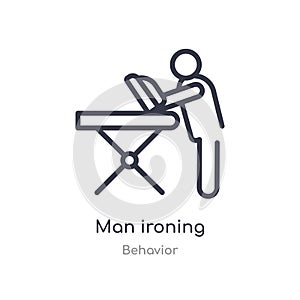 man ironing outline icon. isolated line vector illustration from behavior collection. editable thin stroke man ironing icon on