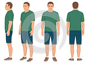 man isolated, front, back and side view