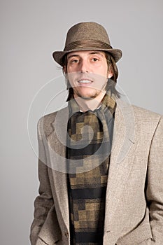 Man in a jacket and hat