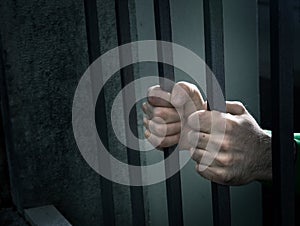Man in jail hands close-up