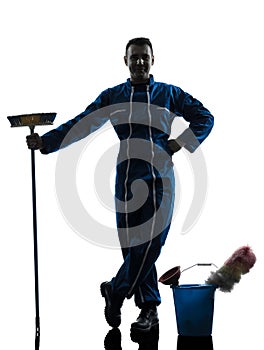 Man janitor cleaner cleaning silhouette