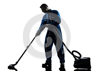 Man janitor vaccum cleaner cleaning silhouette photo