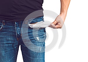 Man in jeans with empty pocket