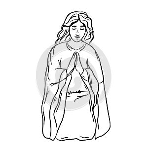 man or Jesus Christ prays on his knees religious symbol of Christianity hand drawn vector