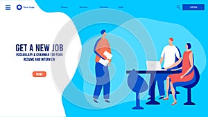 Man at job interview, recruitment company website design, vector illustration