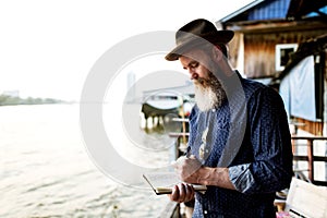 Man Journal Exploring Tourism Concept