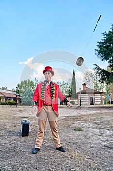 Man juggling diabolo in park