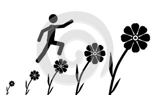 Man jump on flowers