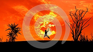 Man jump silhouette at sunset