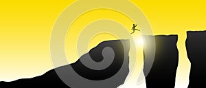 A man jumping through the gap of the mountain vector illustration
