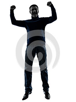 Man jumping happy victorious silhouette full length