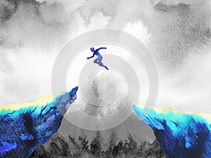 Man jumping leap over to success power, abstract