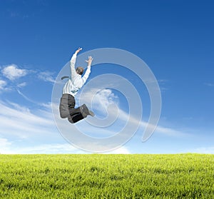 Man jumping on meadow