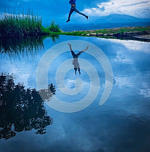 Man jumping in mountain