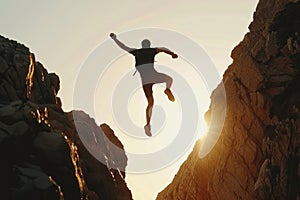 Man Jumping off Cliff Into Air