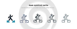 Man jumping with opened legs icon in different style vector illustration. two colored and black man jumping with opened legs