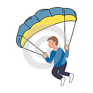 man jumping from parachute. Extreme Sport Cartoon