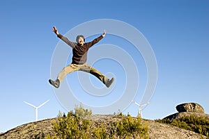 Man jumping on rocks