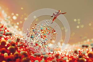 Man jumping up from lot of colorful balls