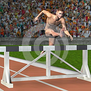 Man jumps over a hurdle