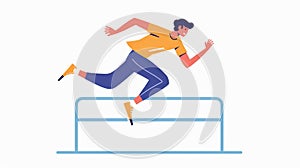 A man jumps over an obstacle, hurdle, difficulty, problem, or life challenge. Psychology concept illustration. Flat