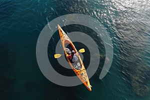 a man in kayak, bird eye view