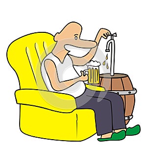 Man with keg of beer, oktoberfest, vector smiling illustration, eps. photo