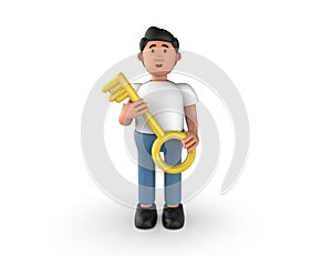 Man with key in hand 3D-rendering