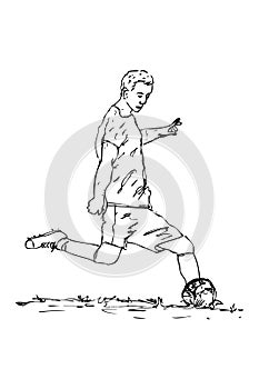 Man Kick a Soccer Ball, Simple Vector Hand Draw Sketch