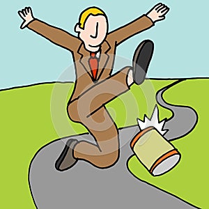 Man kicking can down the road metaphor