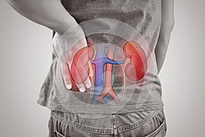 Man kidney failure, Renal failure against gray background