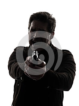 Man killer policeman aiming gun silhouette