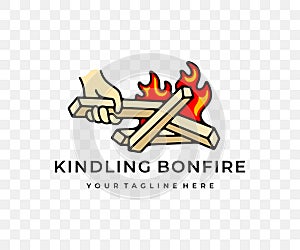 Man kindles a bonfire, balefire, fire and flames, colored graphic design