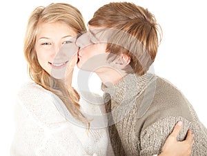 Man kissing his beautiful girlfriend