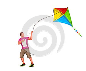Man with kite on white