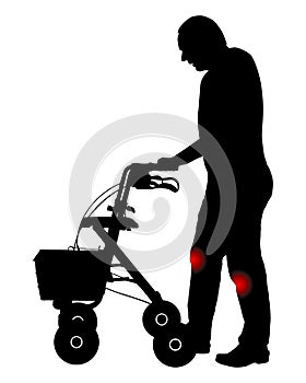 Man with knee pain and rollator