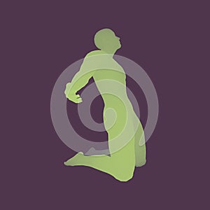 Man kneeling and praying to God. 3D Human Body Model. Design Element. Vector Illustration
