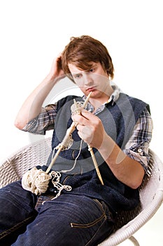 Man knitting art craft