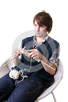 Man knitting art craft