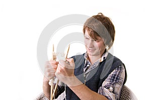 Man knitting art craft