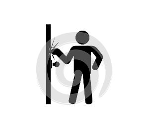 Man knocking a door black icon new trendy design style in white background photo