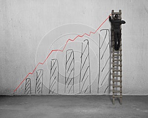 Man on ladder drawing growing red trend