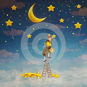 Man on a ladder reaching for stars