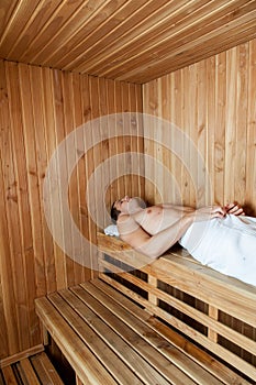 Man laid inside the sauna